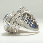 Load image into Gallery viewer, Natural Blue Sapphire &amp; Diamond Open Cuff Ring: 14k Solid Gold Gemstone Cocktail Jewelry, IGI Certified, Ready To Ship
