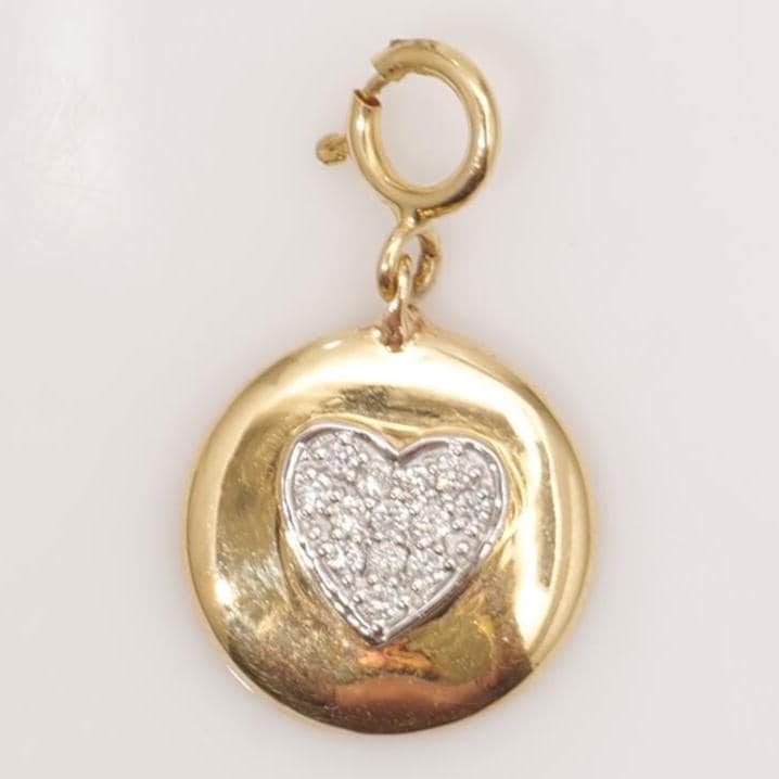 Heart Disc  Diamond Charm, 14k Solid Gold, Natural Diamonds, Pave Set Heart Charm, Everyday Layering Charm, Minimalist Jewelry, Gift for Her
