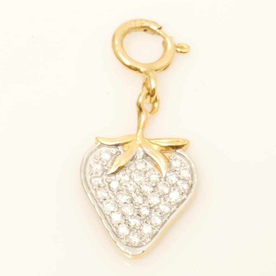 Strawberry Diamond Charm, 14k Solid Gold, Natural Diamonds, Pave Fruit Necklace, Dual Tone Pendant, Everyday Stacking Jewelry, Gift for Her