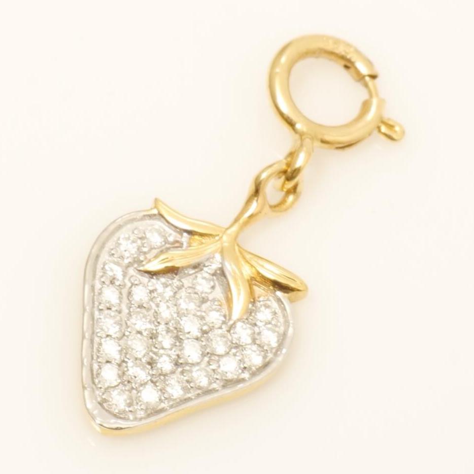 Strawberry Diamond Charm, 14k Solid Gold, Natural Diamonds, Pave Fruit Necklace, Dual Tone Pendant, Everyday Stacking Jewelry, Gift for Her