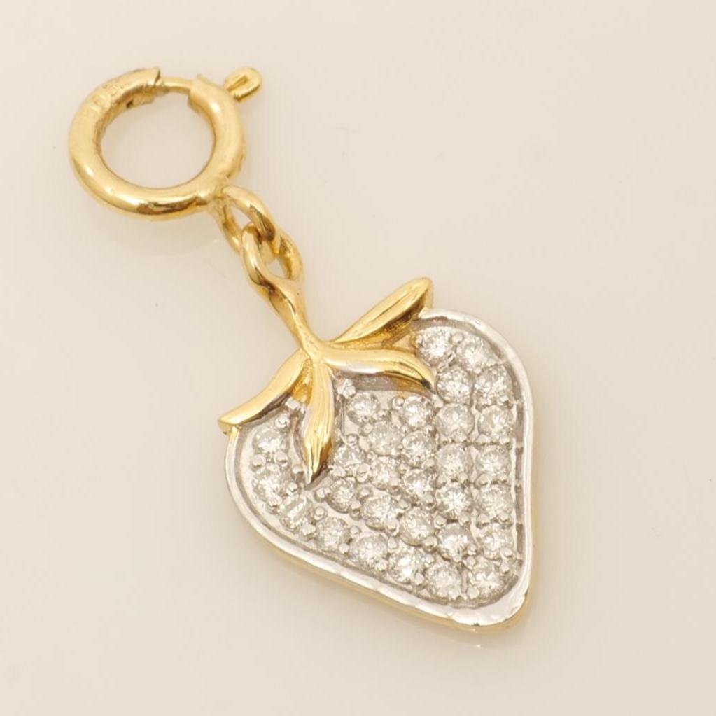 Strawberry Diamond Charm, 14k Solid Gold, Natural Diamonds, Pave Fruit Necklace, Dual Tone Pendant, Everyday Stacking Jewelry, Gift for Her