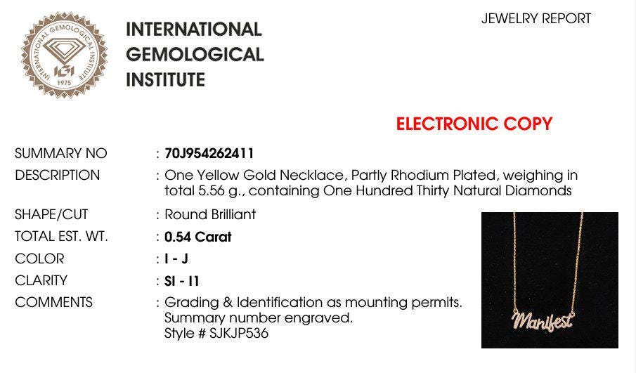 Manifest Diamond Pendant Necklace, 14k Solid Gold, Natural Diamonds, Affirmation Everyday Stacking Jewelry, Ready To Ship, IGI Certified