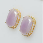 Load image into Gallery viewer, Pink Sapphires Diamond Halo Stud Earrings, 14K Solid Gold, Natural Diamonds, Gemstone Statement Studs, Ready To Ship, HRD Certified
