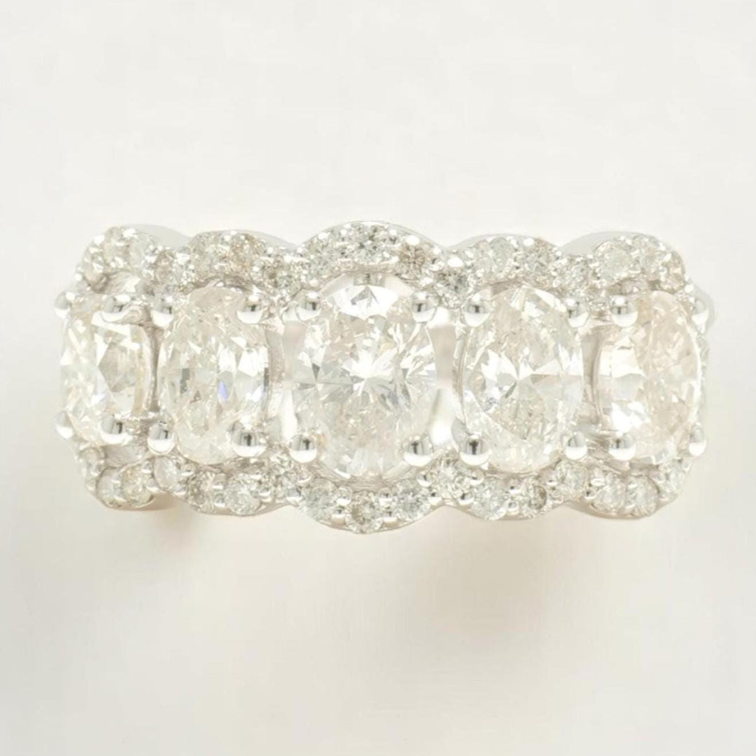 Oval Halo Diamond Band Ring, 14k Solid Gold, Natural Diamonds, Eternity Wedding Band, Statement Bridal Ring, Ready To Ship, IGI Certified