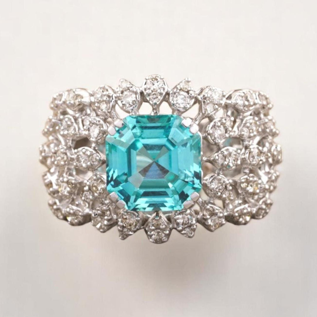 Aquamarine Diamond Ring In 14k Solid Gold, Birthstone Ring With Natural Diamonds, Ready To Ship, Women&#39;s Day Gift
