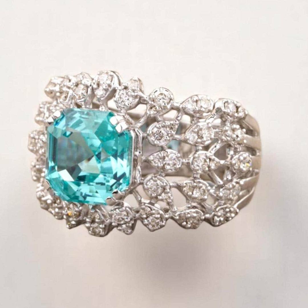 Aquamarine Diamond Ring In 14k Solid Gold, Birthstone Ring With Natural Diamonds, Ready To Ship, Women&#39;s Day Gift