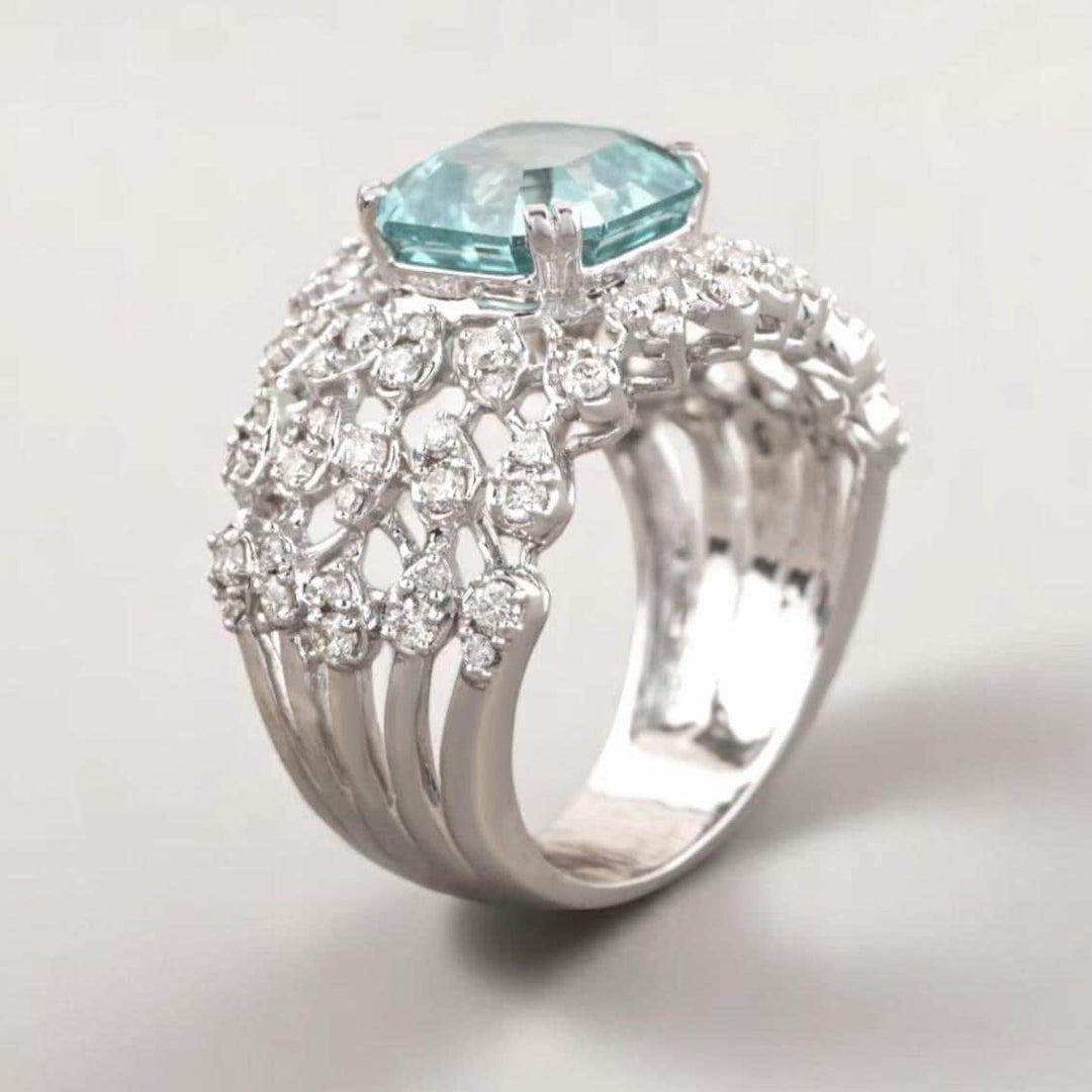 Aquamarine Diamond Ring In 14k Solid Gold, Birthstone Ring With Natural Diamonds, Ready To Ship, Women&#39;s Day Gift