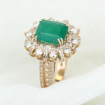 Load image into Gallery viewer, Emerald Diamond Halo Ring, 14k Solid Gold, Natural Diamonds, Birthstone Filigree Gemstone Ring, Cocktail Statement Ring, Ready To Ship
