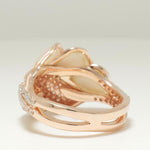 Load image into Gallery viewer, Mother of Pearl Diamond Ring, 14k Solid Gold, Natural Diamonds, Cocktail Leaf Ring, Two Toned Statement Jewelry, Ready To Ship
