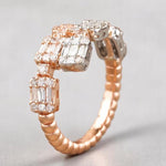 Load image into Gallery viewer, Double Band Diamond Ring In 14K Solid Gold, Baguette &amp; Round Diamonds, Centre Open Ring With Natural Diamonds, Gift For Her
