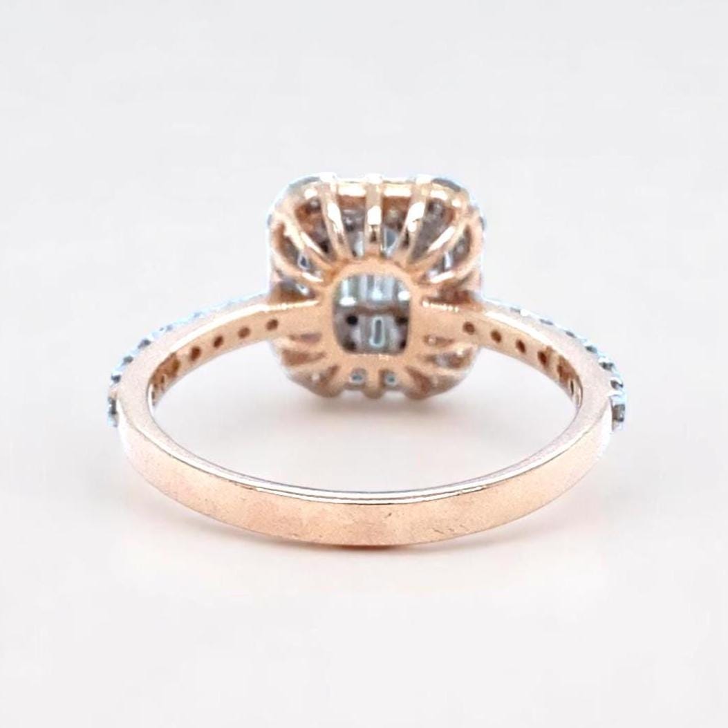 Round & Baguette Diamond Ring in 14k Solid Gold, Illusion Diamond Gold Ring, Natural Diamonds, Ready To Ship, Women&#39;s Day Gift