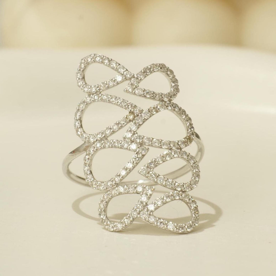 Pear Loop Cascade Diamond Ring, 14k Solid Gold Ring, Cocktail Diamond Ring, Natural Diamond, Statement Ring, Ready To Ship, Women's Day Gift