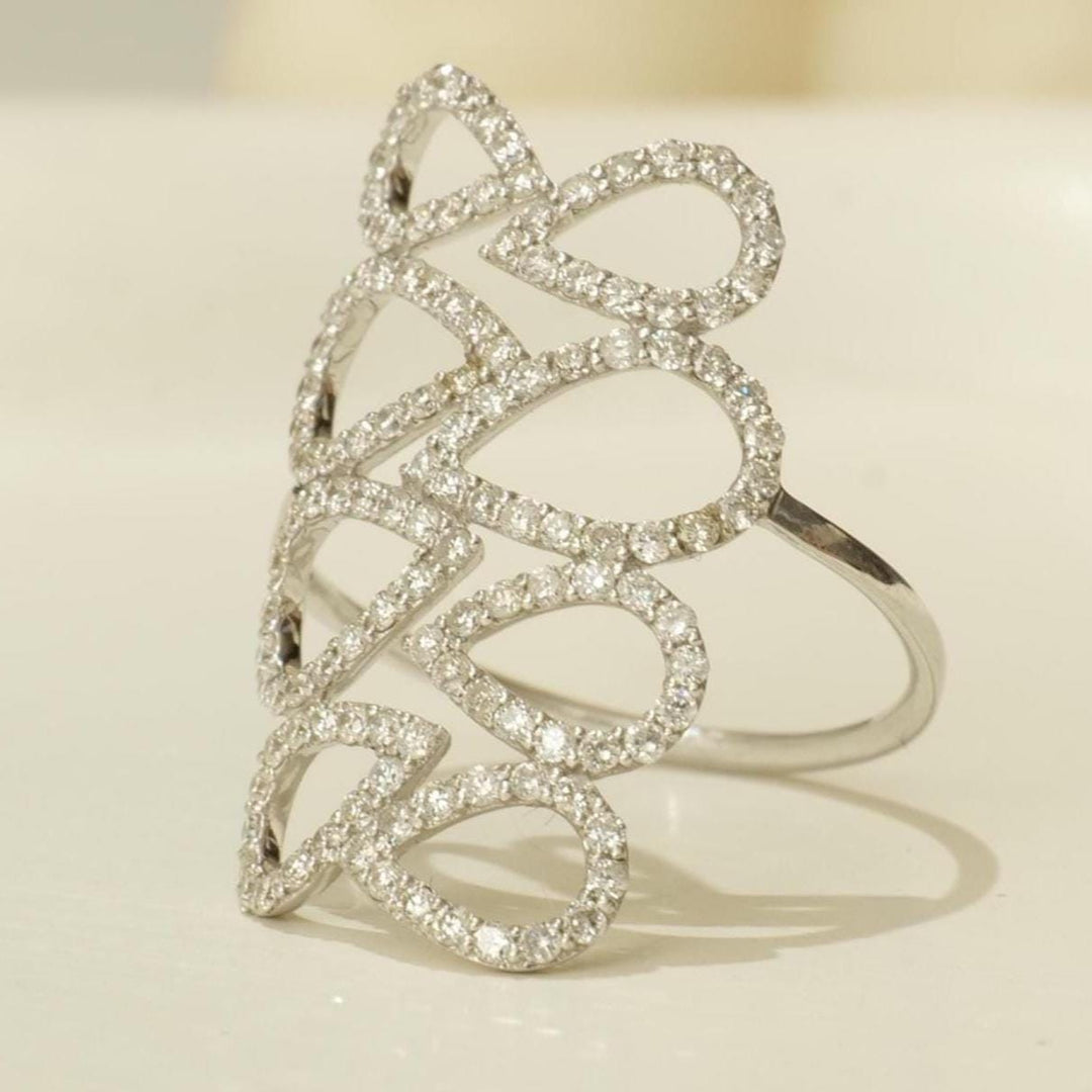 Pear Loop Cascade Diamond Ring, 14k Solid Gold Ring, Cocktail Diamond Ring, Natural Diamond, Statement Ring, Ready To Ship, Women's Day Gift