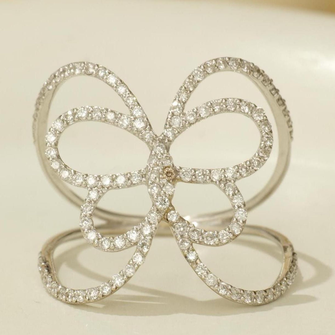 Butterfly Loop Diamond Ring, 14k Solid Gold, Natural Diamonds, Everyday Statement Ring, Animal Jewelry, Ready To Ship