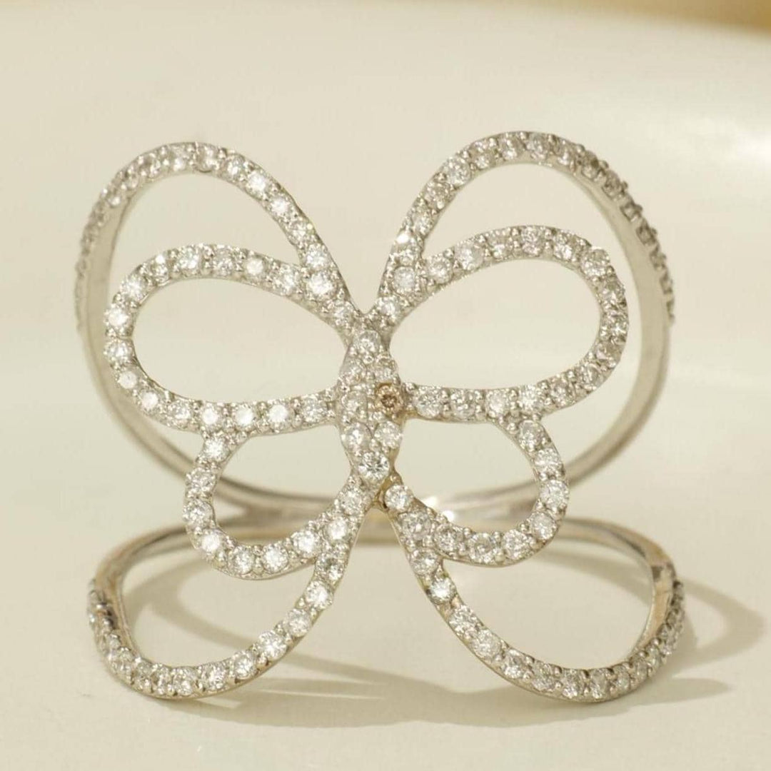 Butterfly Loop Diamond Ring, 14k Solid Gold, Natural Diamonds, Everyday Statement Ring, Animal Jewelry, Ready To Ship