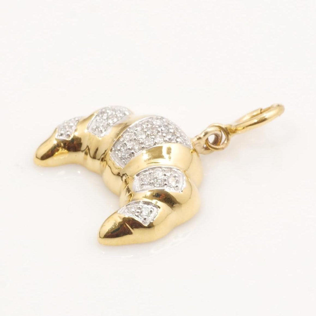 Croissant Diamond Charm, 14k Solid Gold, Natural Diamonds, Everyday Layering Jewelry, Two Tone French Food Jewelry, Minimalistic Pendant
