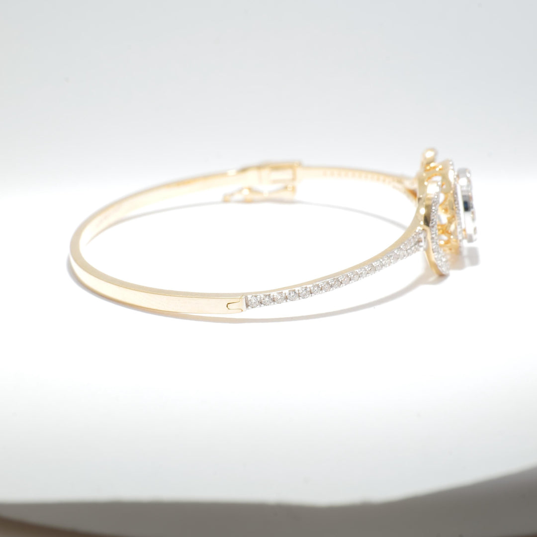 Flower Disc Diamond Bracelet, 14k Solid Gold, Natural Diamonds, Cluster Statement Bangle, Layering Jewelry, Ready To Ship, IGI Certified