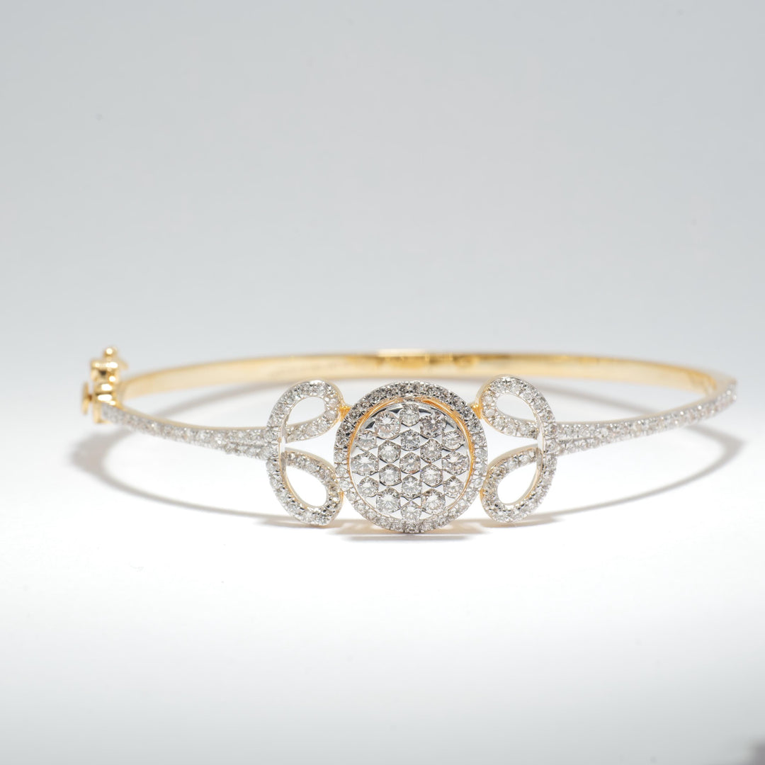 Flower Disc Diamond Bracelet, 14k Solid Gold, Natural Diamonds, Cluster Statement Bangle, Layering Jewelry, Ready To Ship, IGI Certified