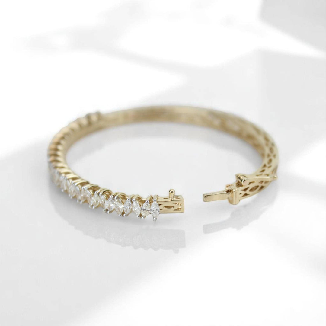 Marquise Diamond Bangle Bracelet, 14k Solid Gold, Natural Diamonds, Half Eternity Statement Jewelry, Bridal Stackable Bracelet