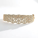 Load image into Gallery viewer, Broad Diamond Bangle Bracelet, 14k Solid Gold, Natural Diamonds, Wide Statement Jewelry, Cocktail Lattice Bracelet
