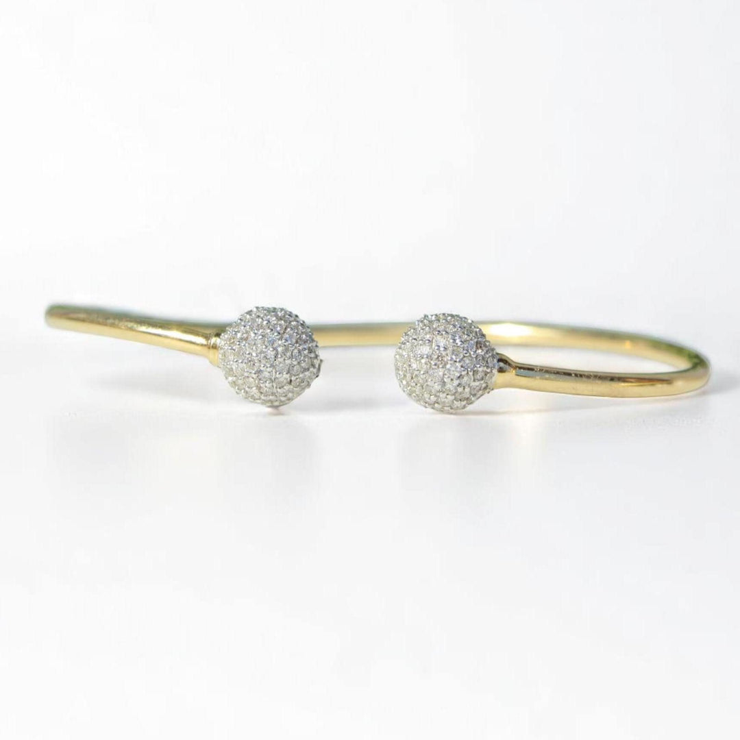 Orbs Diamond Cuff Bracelet, 14K Solid Gold, Natural Diamonds, Open Cuff Bangle, Stackable Minimalist Bracelet, Statement Jewelry