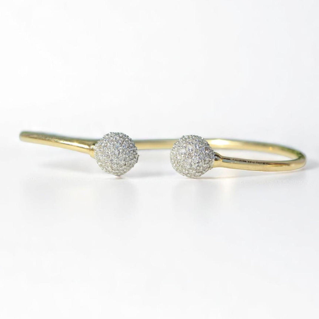 Orbs Natural Diamond Open Cuff Bracelet: 14K Solid Gold Stackable Minimalist Bangle Jewellery, Certified Jewelry