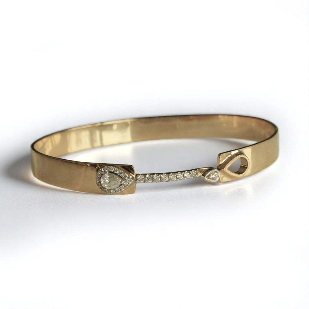 Teardrop Bridge Diamond Bangle, 14k Solid Gold, Natural Diamonds, Statement Halo Bangle, Wedding Bridal Bracelet, Minimal Gold Jewelry