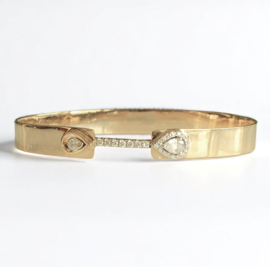 Teardrop Bridge Diamond Bangle, 14k Solid Gold, Natural Diamonds, Statement Halo Bangle, Wedding Bridal Bracelet, Minimal Gold Jewelry