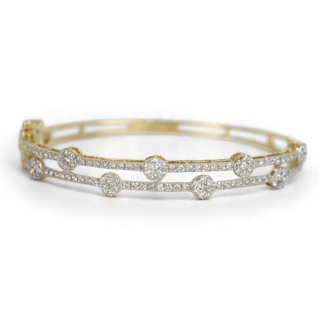 Dual Line Cluster Natural Diamond Cuff Bracelet: 14k Solid Gold Illusion Stackable Bangle Jewellery, Certified Jewelry
