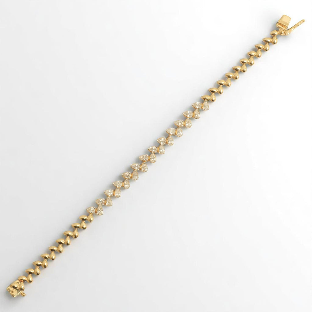 Teardrop Link Diamond Tennis Bracelet, 14k Solid Gold, Pear Natural Diamonds, Leaves Statement Bracelet, Wedding Bridal Jewelry