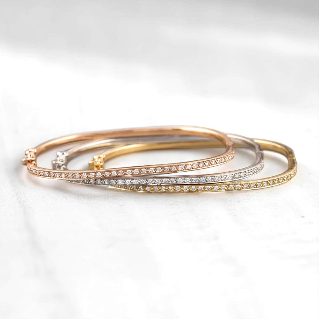 Square Diamond Bangle Bracelet, 14k Solid Gold, Natural diamonds, Trinity Stackable Bracelet, Minimal Gold Pave Jewelry