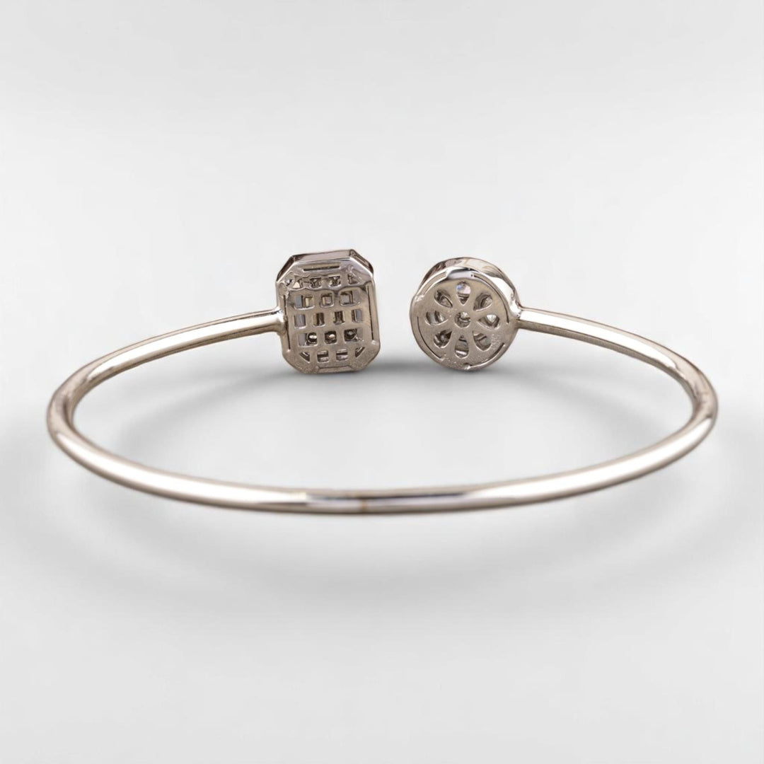 Open Halo Natural Diamond Open Cuff Minimalistic Bracelet: 14k Solid Gold Geometric Stacking Jewellery, Certified Jewelry