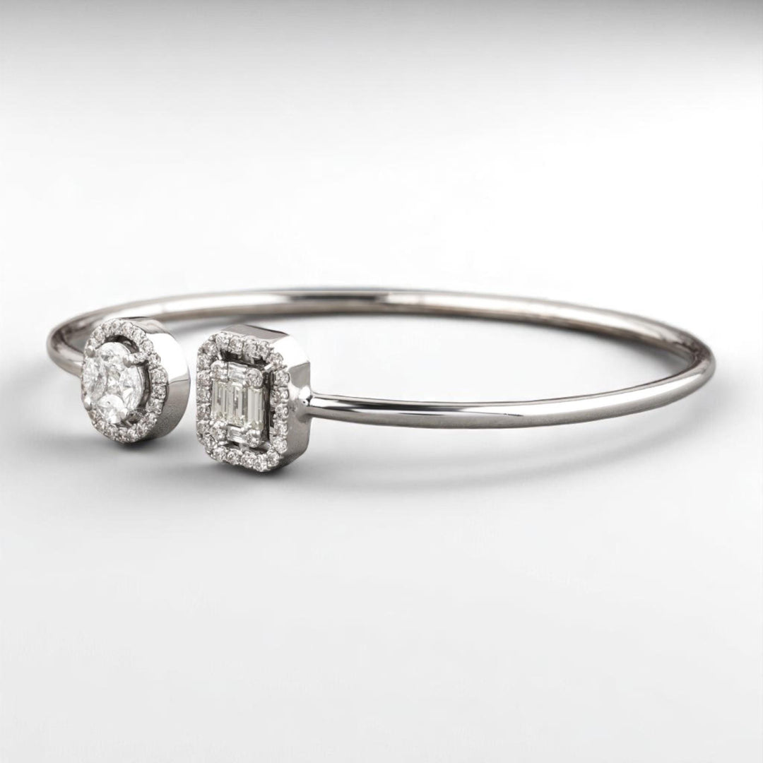 Open Halo Natural Diamond Open Cuff Minimalistic Bracelet: 14k Solid Gold Geometric Stacking Jewellery, Certified Jewelry