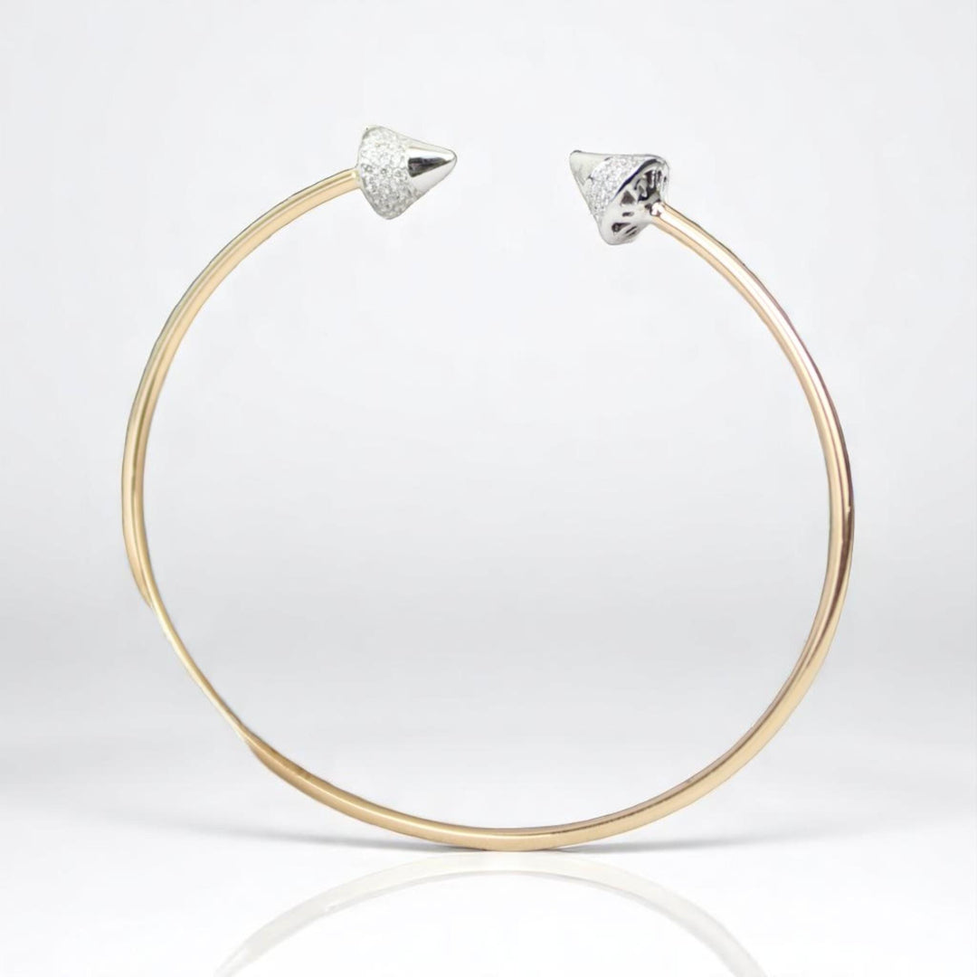 Cone End Natural Diamond Minimalistic Stacking Bracelet: 14K Solid Gold Dual Tone Geometric Open Cuff Jewellery, Certified Jewelry