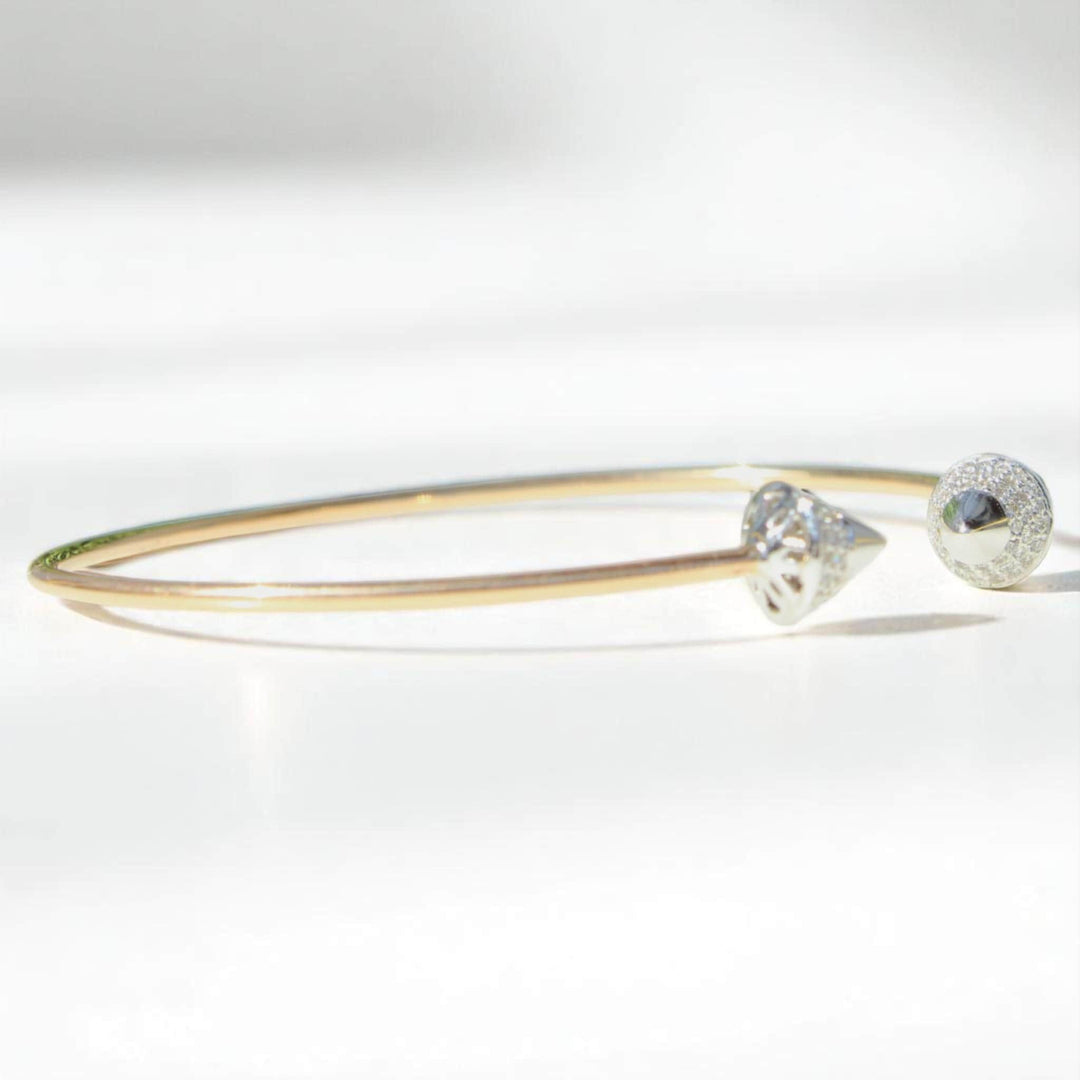 Cone End Diamond Bracelet, 14K Solid Gold, Natural Diamonds, Dual Tone Open Cuff, Geometric Statement Bracelet, Minimalist Stacking Jewelry