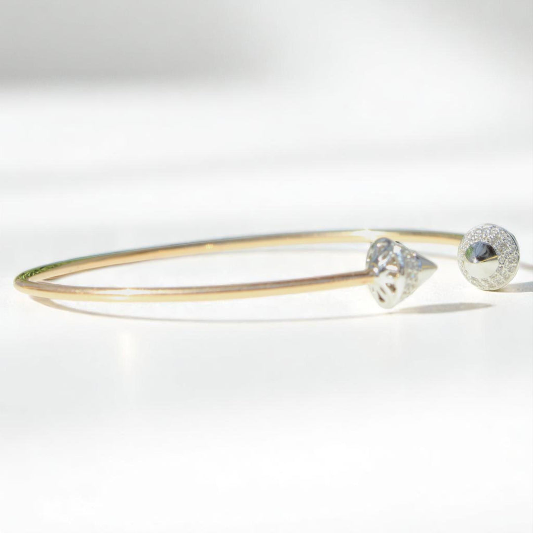 Cone End Diamond Bracelet, 14K Solid Gold, Natural Diamonds, Dual Tone Open Cuff, Geometric Statement Bracelet, Minimalist Stacking Jewelry