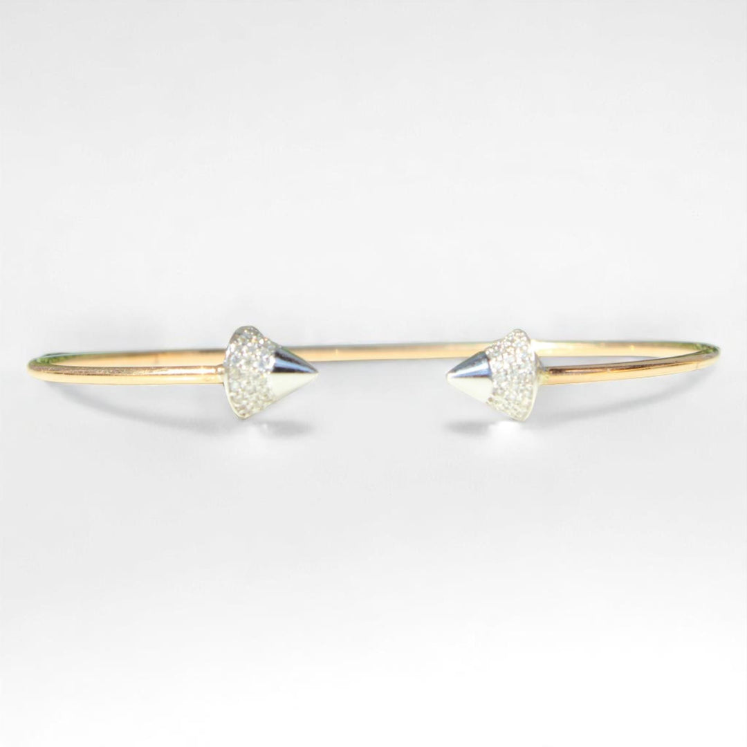 Cone End Natural Diamond Minimalistic Stacking Bracelet: 14K Solid Gold Dual Tone Geometric Open Cuff Jewellery, Certified Jewelry