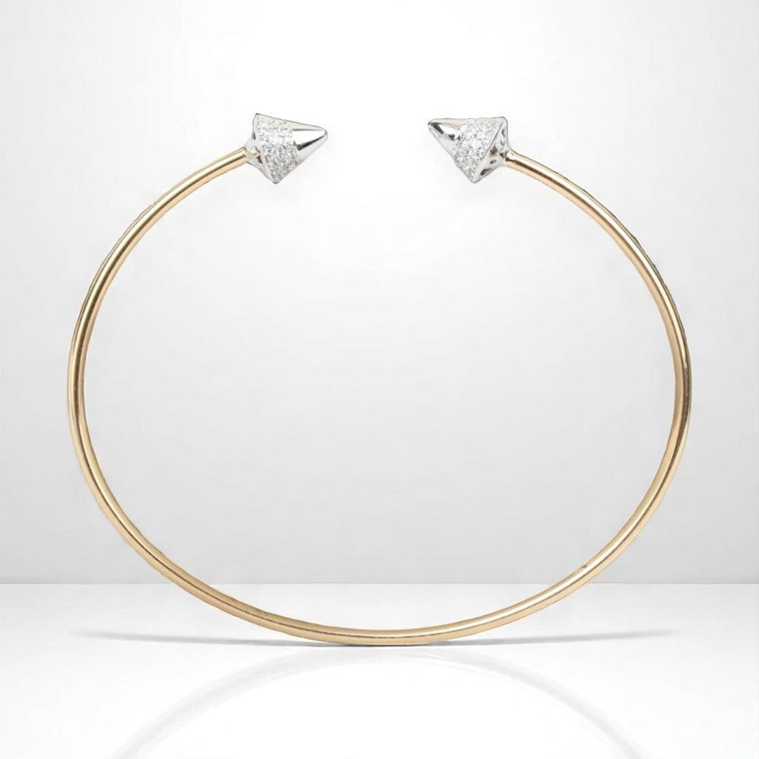 Cone End Natural Diamond Minimalistic Stacking Bracelet: 14K Solid Gold Dual Tone Geometric Open Cuff Jewellery, Certified Jewelry