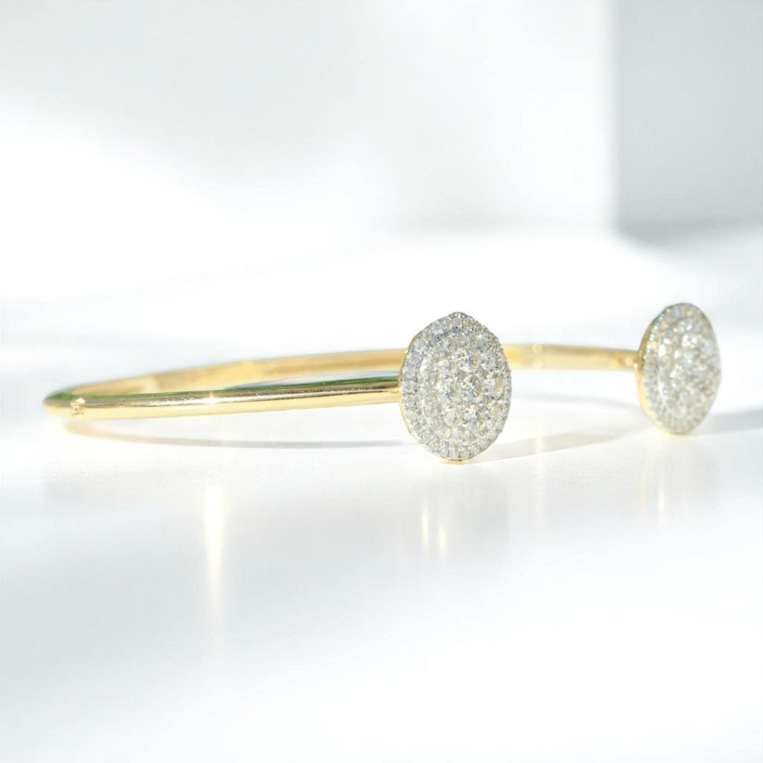 Circle Gold Diamond Bracelet, 14K Solid Gold, Natural Diamonds, Cluster Setting Bracelet, Stackable Open Cuff, Minimalistic Bracelet