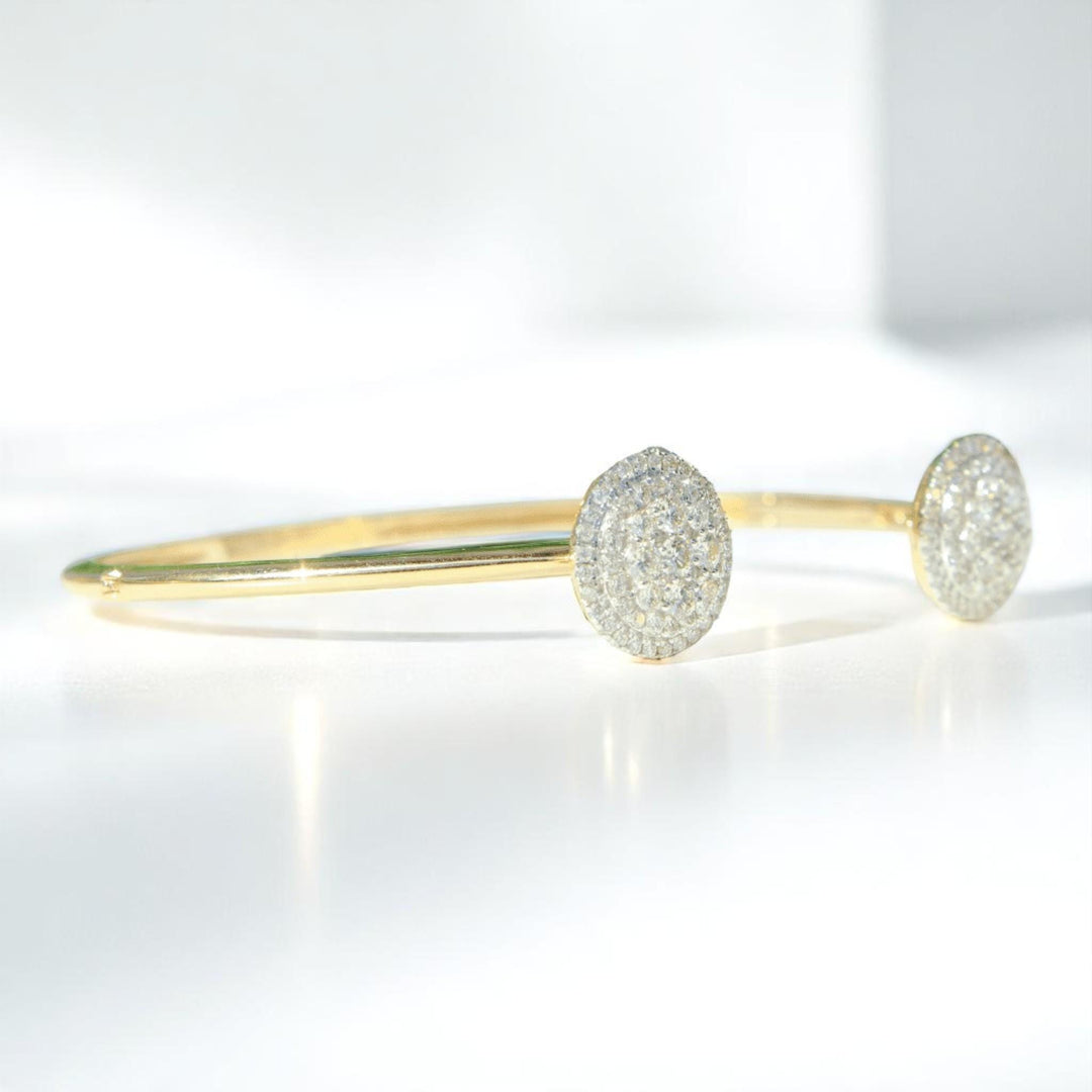 Circle Gold Diamond Bracelet, 14K Solid Gold, Natural Diamonds, Cluster Setting Bracelet, Stackable Open Cuff, Minimalistic Bracelet