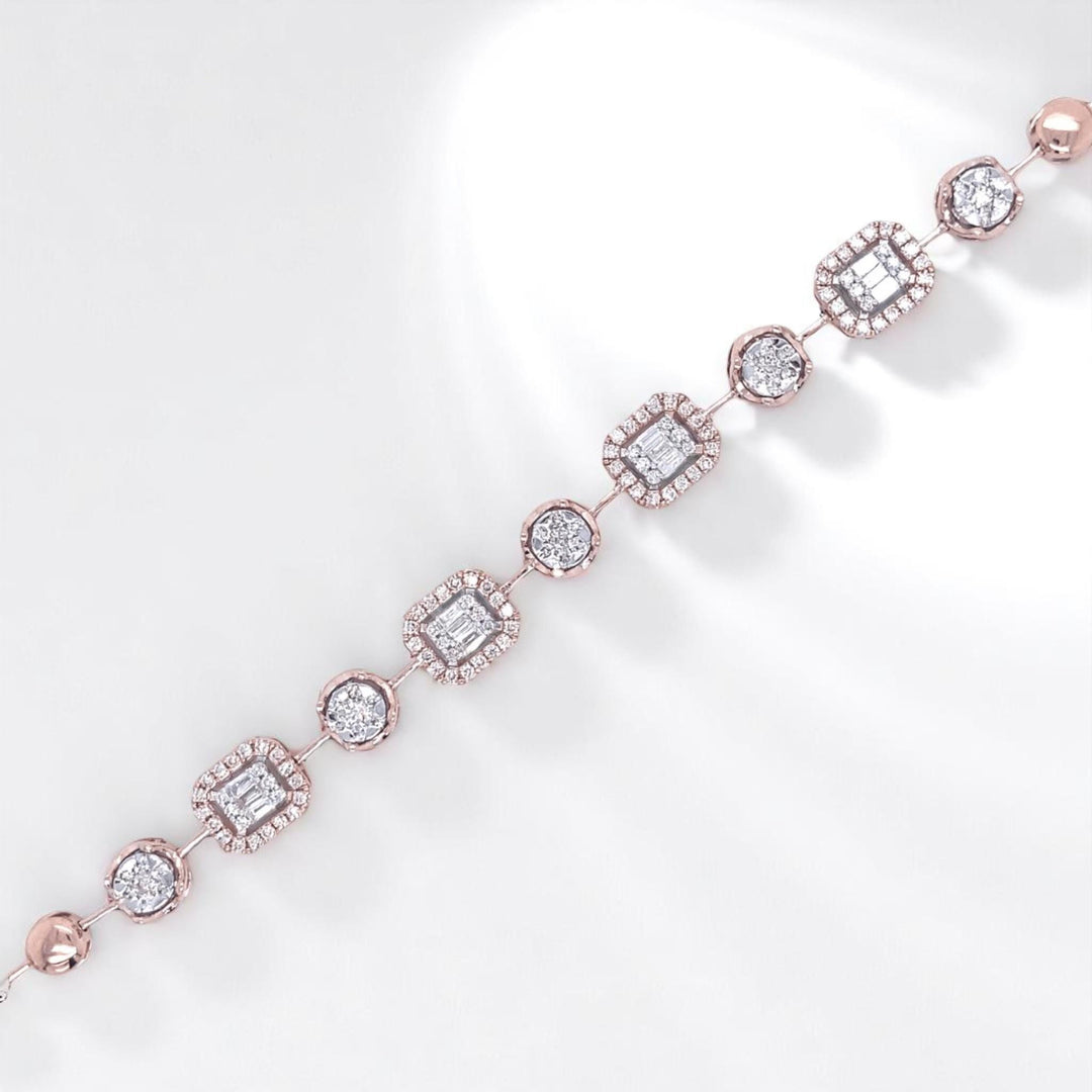 Halo Set Diamond Tennis Bracelet, 14k Solid Gold, Natural Diamonds, Illusion Two Toned Bracelet, Stackable Minimalistic Jewelry