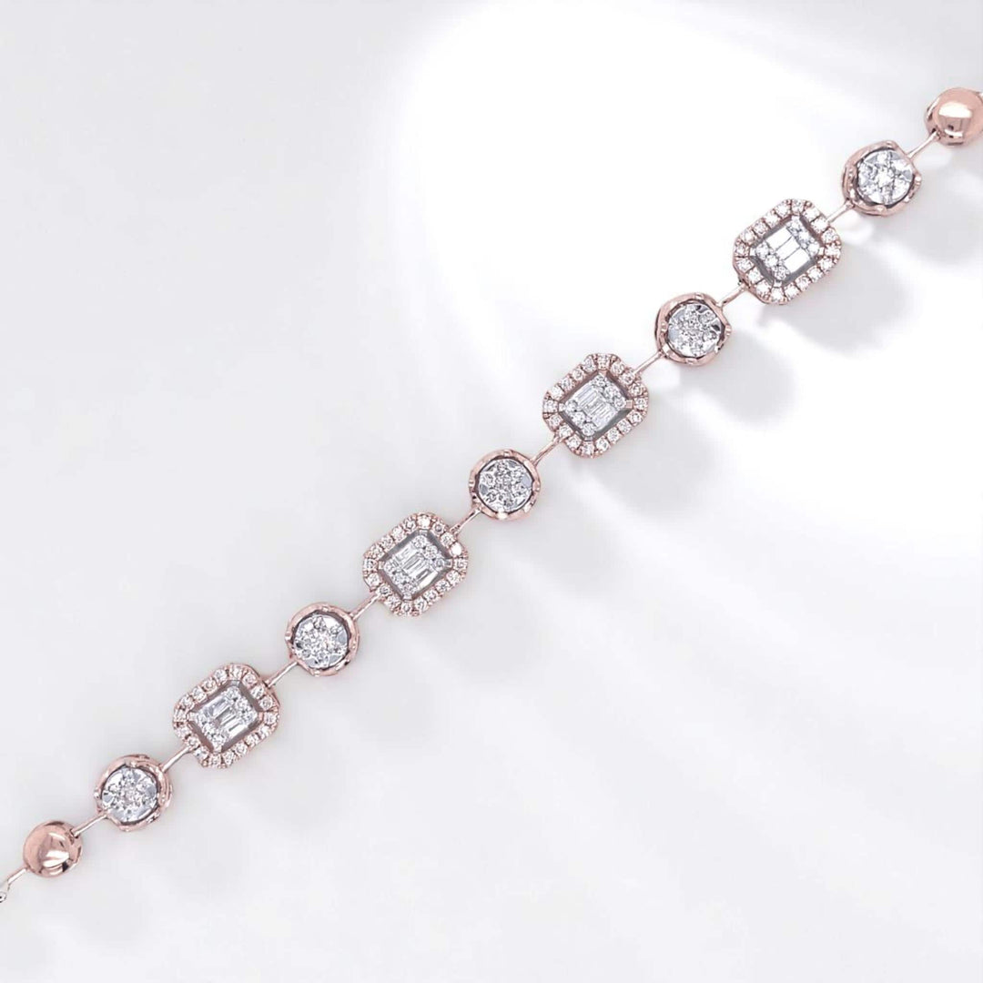 Geometric Halo Natural Diamond Stackable Tennis Bracelet: 14k Solid Gold Illusion Two Toned Minimalistic Jewellery, Certified Jewelry