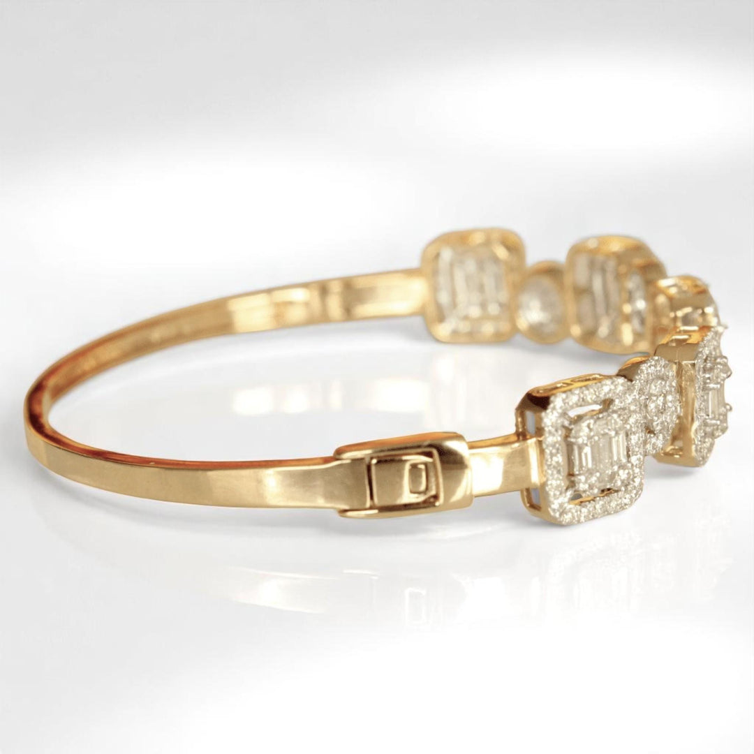 Geometric Halo Natural Diamond Wedding Bracelet: 14k Solid Gold Bold Statement Cluster Bangle Jewellery, Certified Jewelry