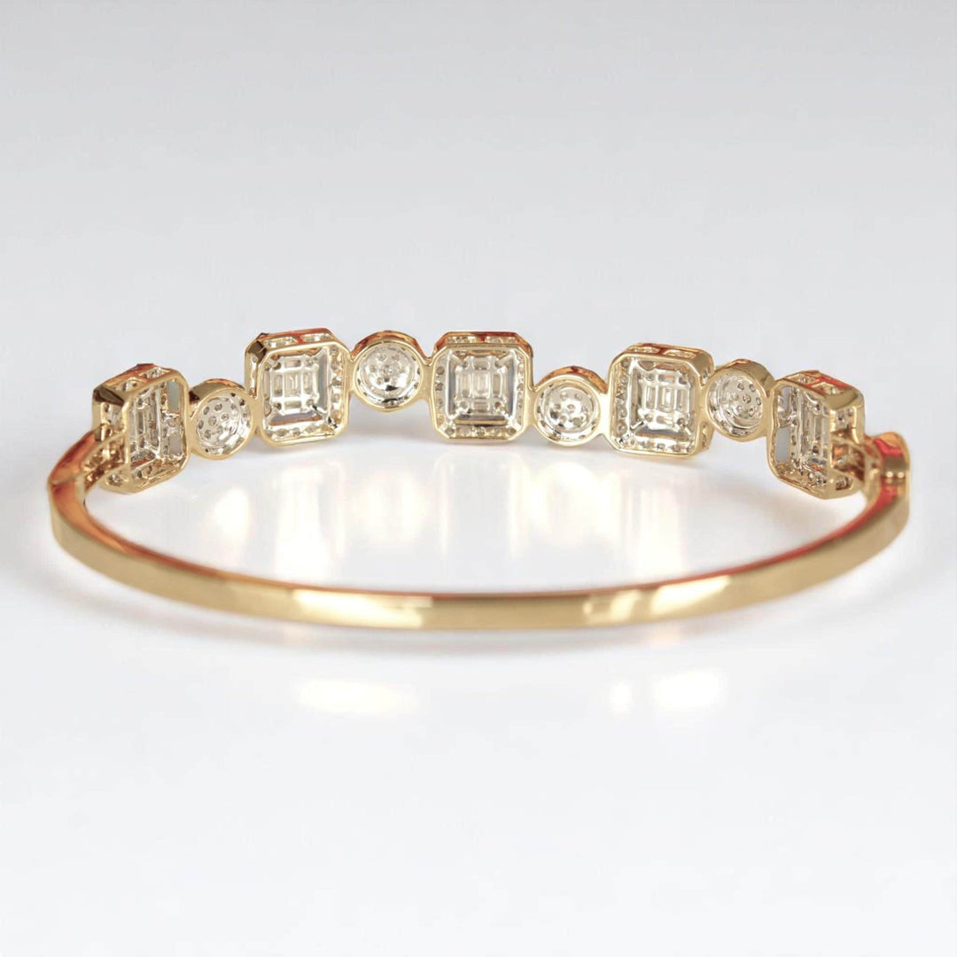 Round and Square Halo Set Bracelet, 14k Solid Gold, Natural Diamonds, Bold Statement Cluster Bangle, Stackable Wedding Jewelry