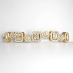 Load image into Gallery viewer, Round and Square Halo Set Bracelet, 14k Solid Gold, Natural Diamonds, Bold Statement Cluster Bangle, Stackable Wedding Jewelry
