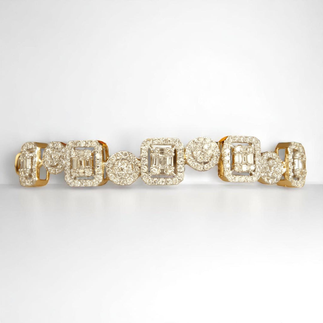 Geometric Halo Natural Diamond Wedding Bracelet: 14k Solid Gold Bold Statement Cluster Bangle Jewellery, Certified Jewelry