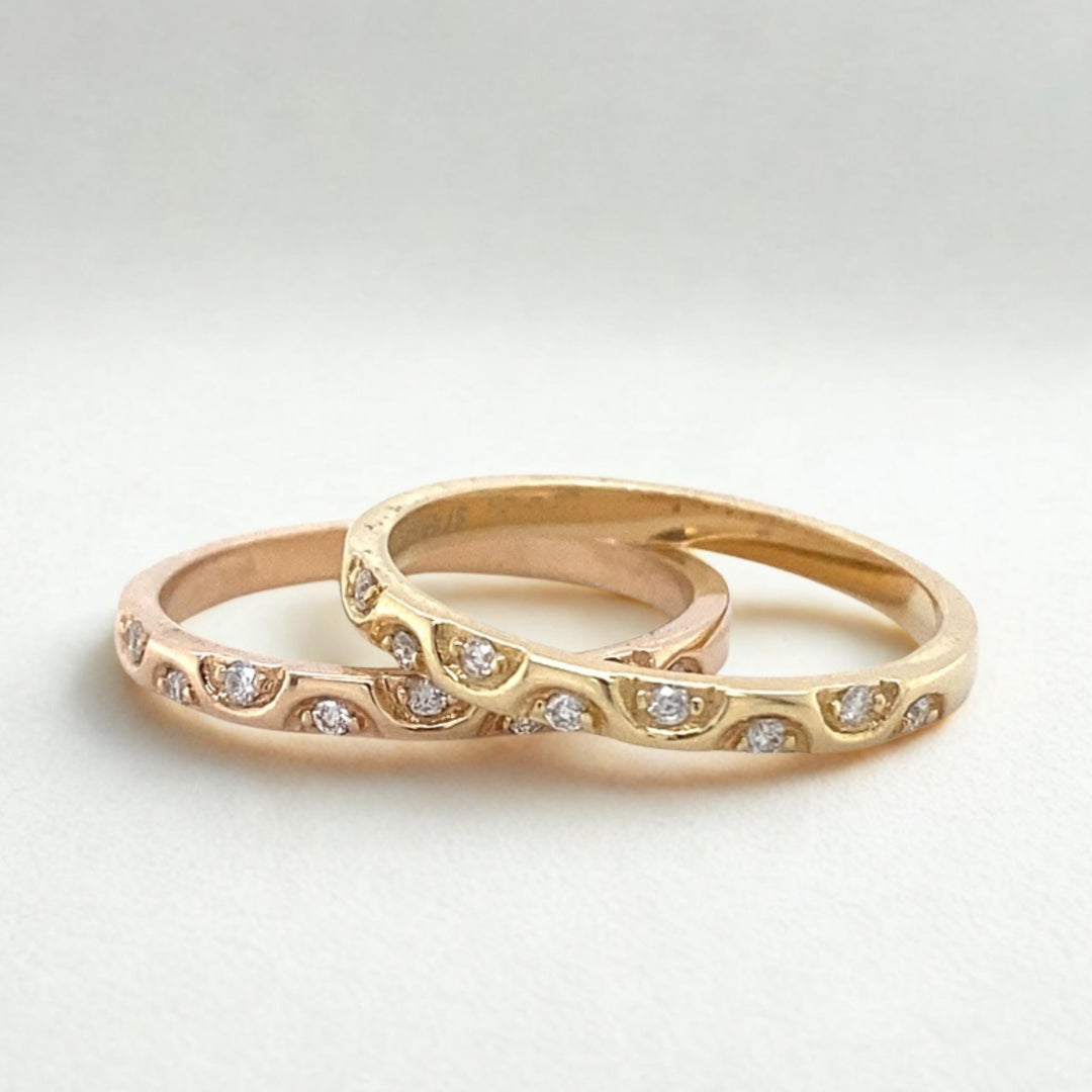 Crescent Diamond Band Ring, 14k Solid Gold, Supporting Band Ring, Natural Diamonds, Stackable Everyday Ring, Ready To Ship, Women&#39;s Day Gift