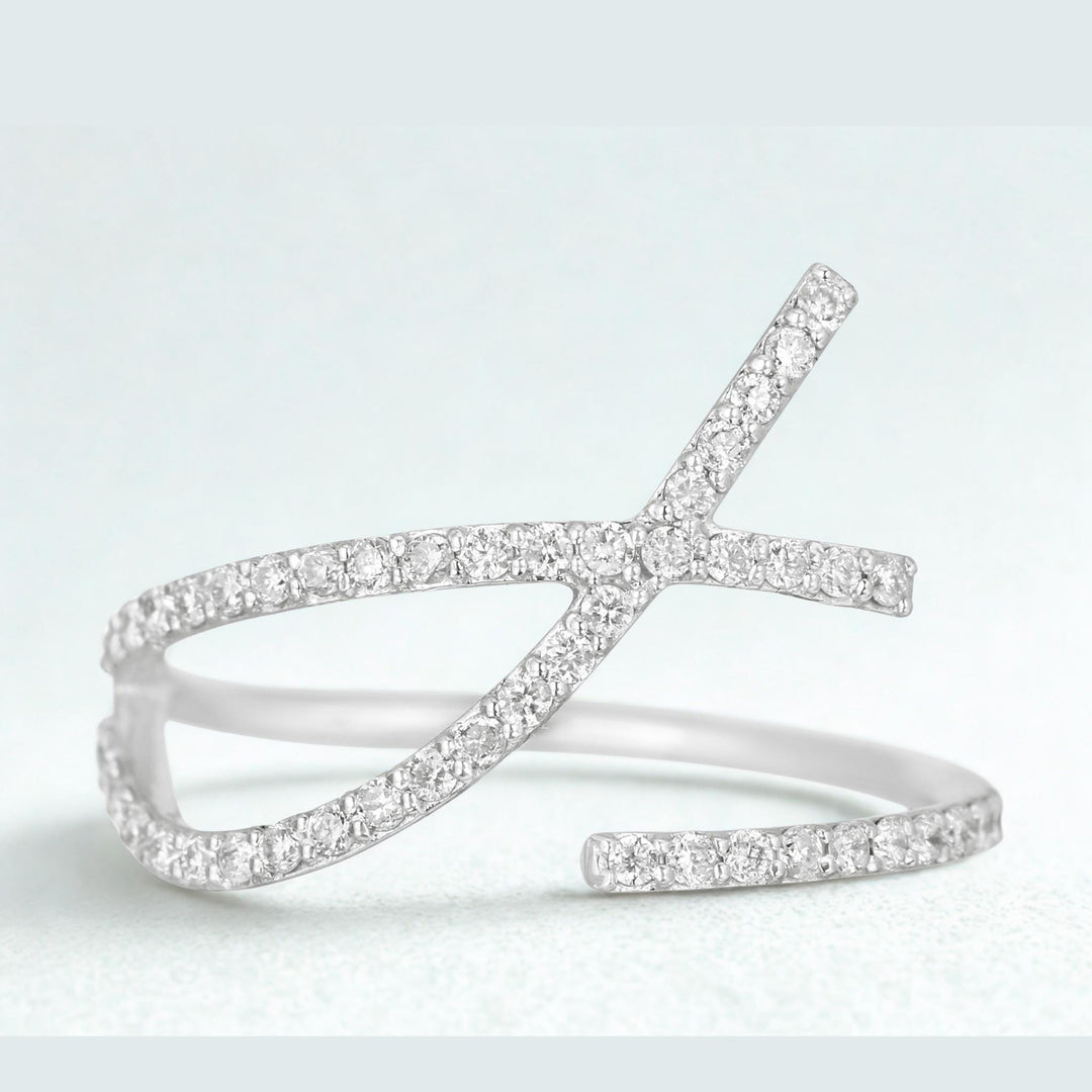 Criss Cross Diamond Ring, 14k Solid Gold, Natural Diamonds, Everyday Jewelry, Minimalist Stacking Ring, Ready To Ship