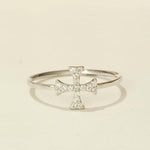 Load image into Gallery viewer, Cross Diamond Ring, 14k Solid Gold, Natural Diamonds, Stackable Handmade Jewelry, Minimalist Religious Ring, Ready To Ship, Women&#39;s Day Gift
