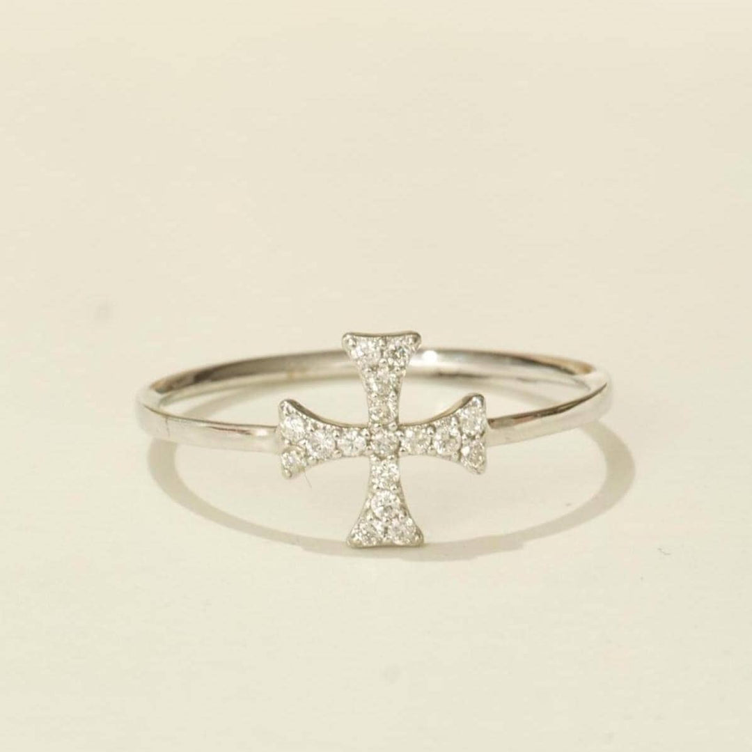 Cross Diamond Ring, 14k Solid Gold, Natural Diamonds, Stackable Handmade Jewelry, Minimalist Religious Ring, Ready To Ship, Women&#39;s Day Gift